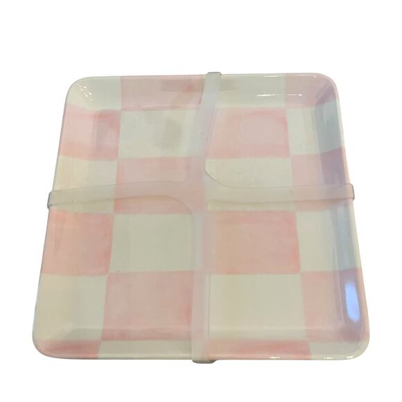 Pink & White Checkered Melamine Appetizer Dessert Plates 6in Square NEW - Picture 5 of 11